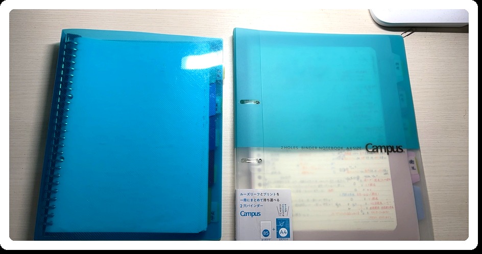 Campusのルーズリーフバインダー（すんすんはんの自作ノートで実際に使用）